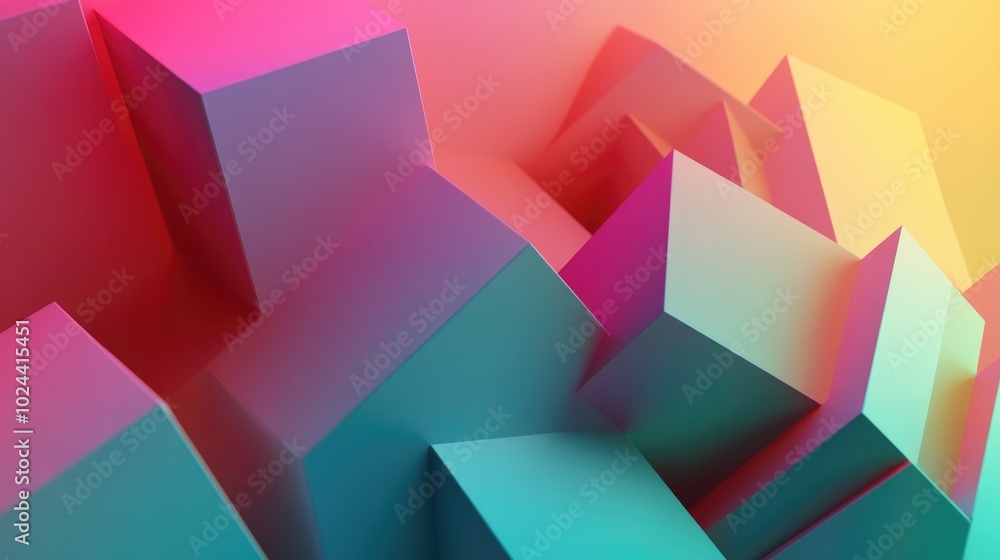 Aufkleber Abstract geometric background rendered in 3D featuring modern gradient colors in a low poly style with a 3D surface providing gradient copy space