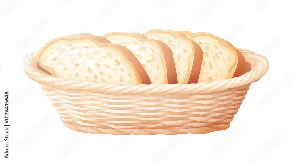 Aufkleber bread slices in a basket on a white background clipping path included