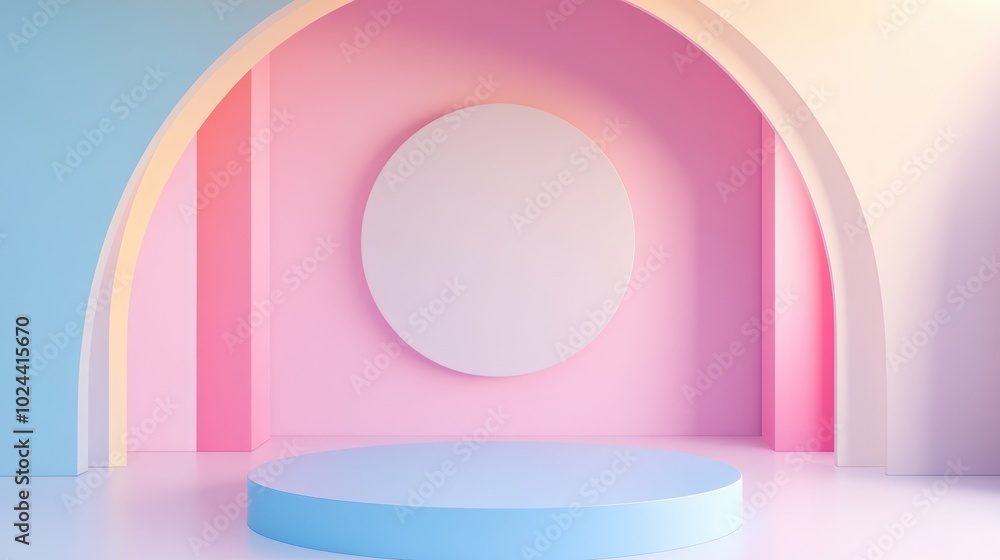 Aufkleber Abstract mockup scene featuring a pastel colored geometric shape podium background for product presentation 3D rendering