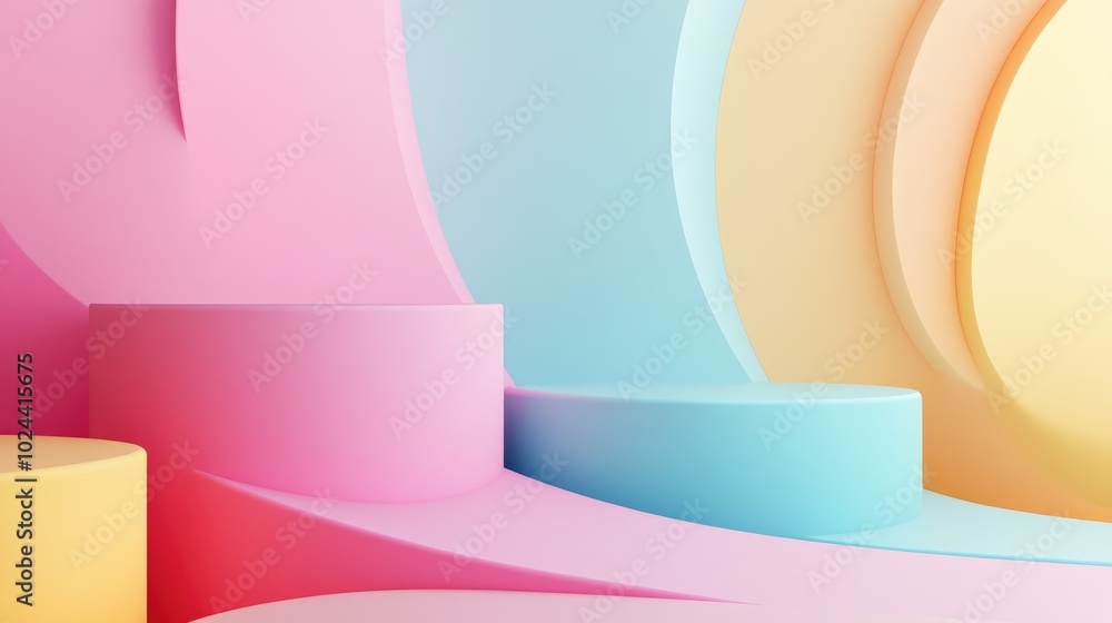 Aufkleber Abstract pastel geometric shapes background contemporary minimalist mockup for display or showcase 3D rendering