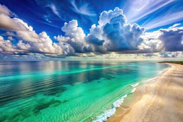 Fototapeta premium Tranquil beach scene with clear blue waters and sunny skies