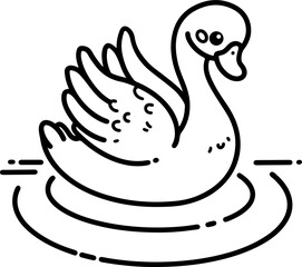 Cartoon swan floating in the water, hand-drawn in line art style. Vector illustration, isolated for easy use in kid's designs, playful projects, and nature-themed creations.