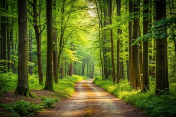 Fototapeta premium Tranquil forest path reflecting in water