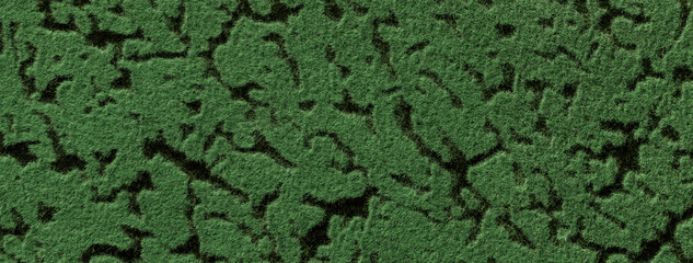 Dark green and black background from upholstery textile material with wave pattern, macro. Texture olive felt fabric