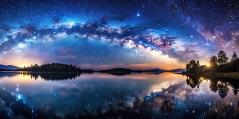 Tranquil lake reflecting starry night sky