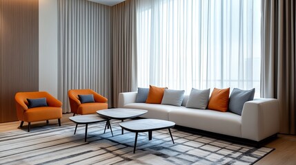 Modern Chic Patterned Silk Curtains in Living Room