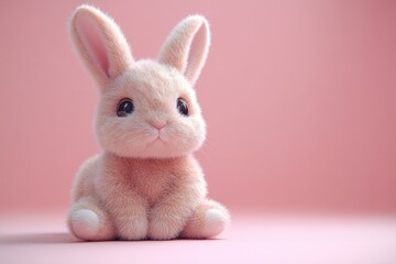A cute plush bunny sitting against a soft pink background, evoking warmth and comfort.
