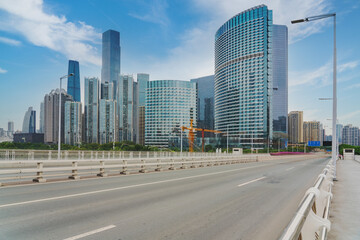 Modern urban skyline, bridges, and asphalt roads in Guangzhou, Guangdong Province, China