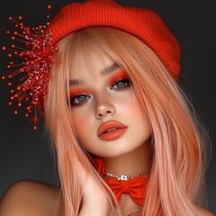 Trendy Beauty with Vibrant Makeup and Hair