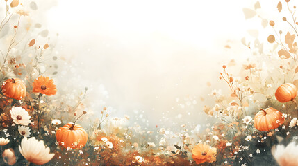 Halloween frame with colorful leaves, Jack o Lantern pumpkins,Rustic style. Template for thanksgiving day and autumn holidays. background with harvest accessories.