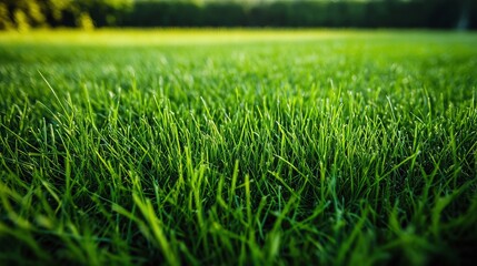 Fototapeta premium Textured green grass. A vibrant field of grass, representing a spring lawn. Background of colorful grass. Close-up of a freshly mowed lawn in a park.