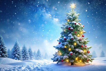 Obraz premium Low angle view of a winter wonderland Christmas tree covered in snow