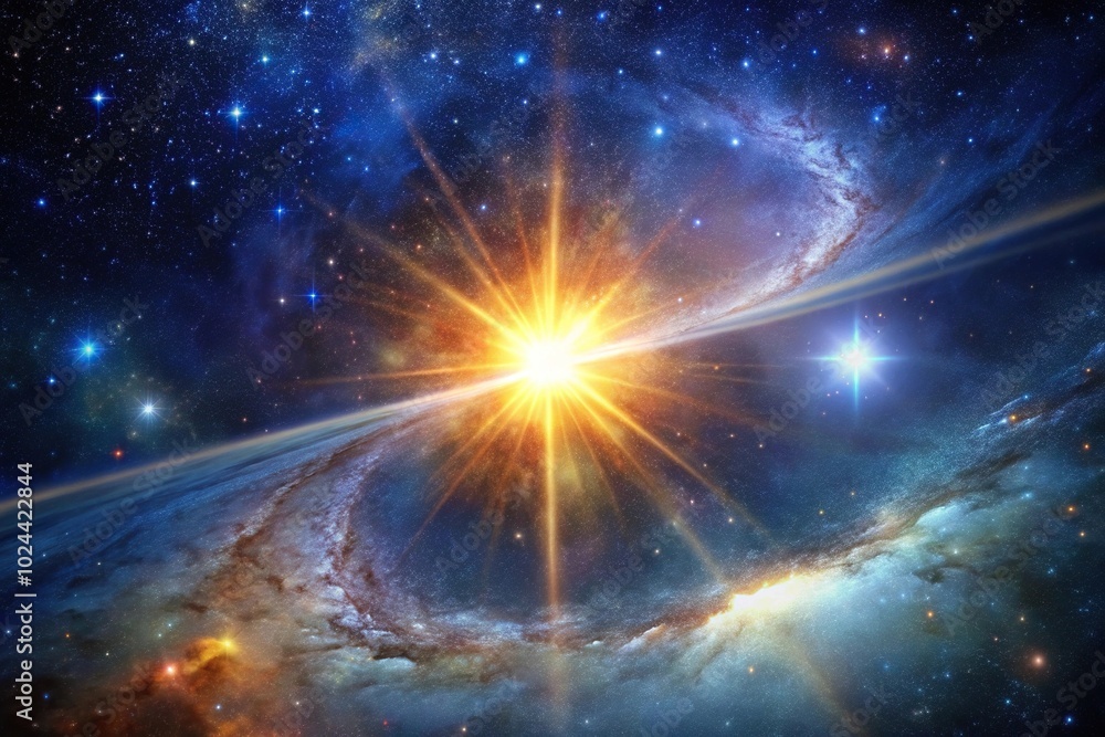 Wall mural low angle view of abstract star galaxy exploding in nature scenery