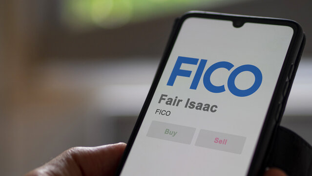 April 09th 2024 , Bozeman, Montana. Close up on logo of Fair Isaac on the screen of an exchange. Fair Isaac price stocks, $FICO on a device.