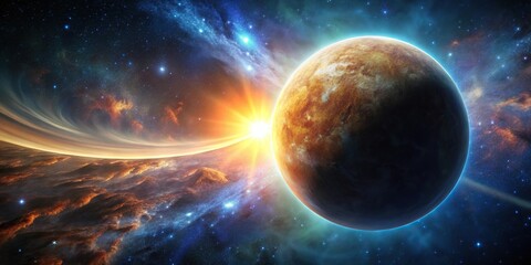 Low angle view of an exoplanet illuminated by radiation from nearby pulsar