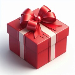 Obraz premium A vibrant red gift box adorned with a shiny bow and ribbon, symbolizing celebration and holiday joy. AI generated.