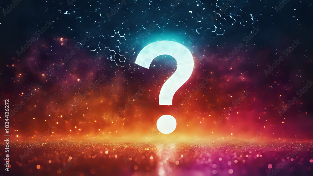 Poster white question mark on colorful night sky background. background for design with graphic question - 