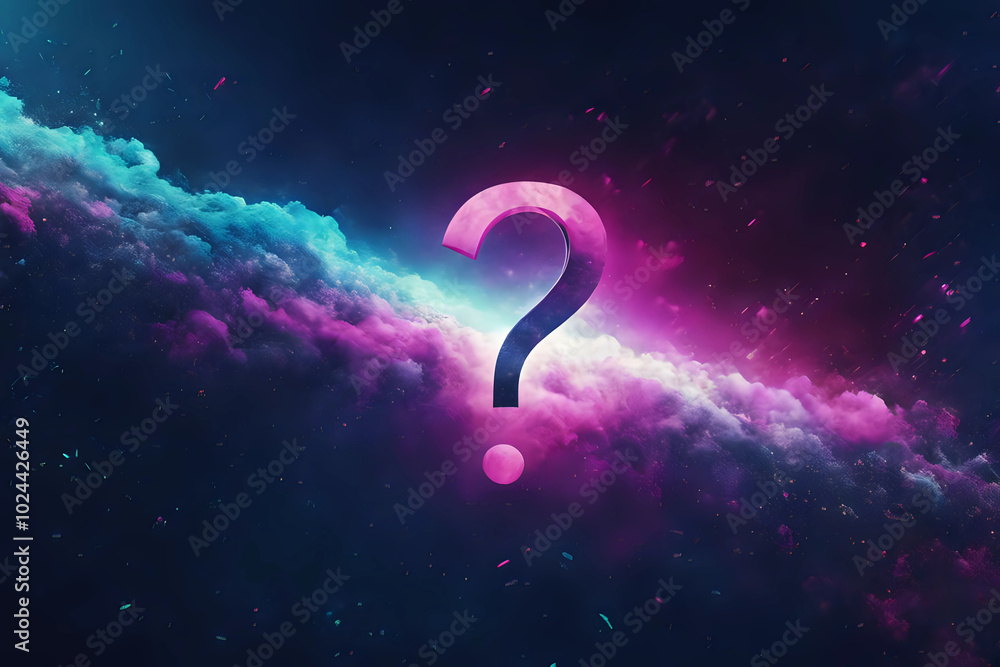 Poster question mark on colorful night sky background. background for design with graphic question - genera