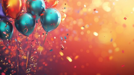 Vibrant Celebration with Colorful Balloons and Confetti