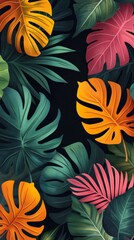 A colorful drawing of leaves with a green background