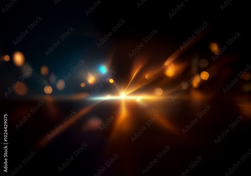 Poster Abstract image of light streaks and bokeh in a dark background