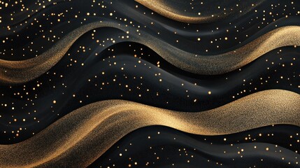 Abstract black and gold wavy background with glitter