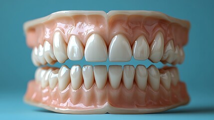 Obraz premium Close-up of a perfect set of human teeth, showing the enamel and gums.