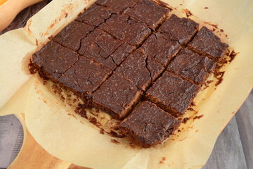 Homemade Chocolate Pumpkin Brownies on Baking Paper