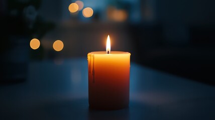A flickering candle illuminates the scene, casting a warm glow that dances softly in the dark.