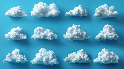 Naklejka premium Bright white clouds scattered against a vibrant blue background in a serene sky display