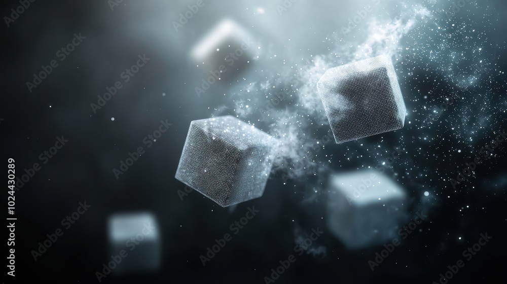 Poster digital transactions in translucent cubes: abstract futuristic concept