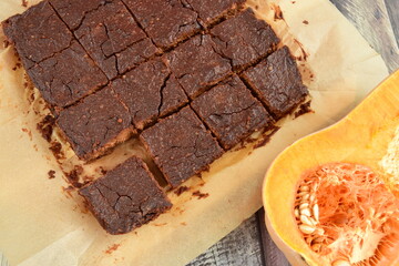 Homemade Chocolate Pumpkin Brownies on Baking Paper