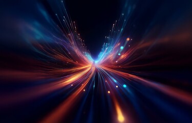 Fototapeta premium Abstract digital art with glowing lines converging in the center.