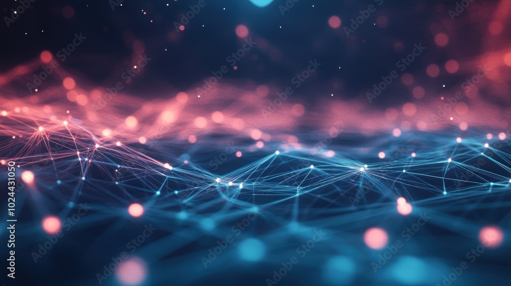 Poster abstract network with blurred lights and connected lines
