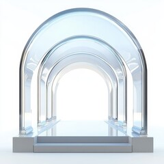 A series of transparent arches creating a modern, ethereal entrance or pathway.