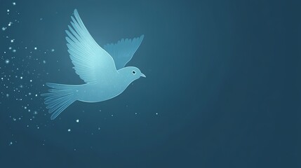 Obraz premium A small blue bird flying gracefully in a bright sky, radiating a soft glow. This flat illustration captures the essence of freedom and tranquility, showcasing the delicate features of the bird 