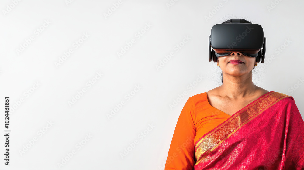 Poster indian Woman in sari with VR headset