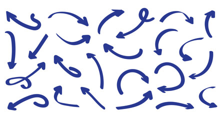 Hand drawn arrows collection Set simple flat arrows isolated on white background. Arrow mark icons and arrow paint. Stock vector