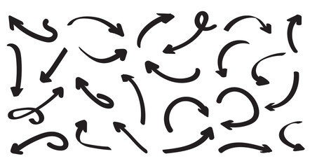 Hand drawn arrows collection Set simple flat arrows isolated on white background. Arrow mark icons and arrow paint. Stock vector