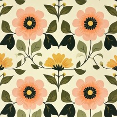 A floral pattern with pink and yellow flowers is displayed on a white background