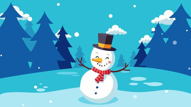snowman red scraf happy smile in the snow