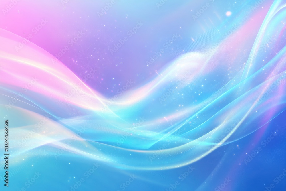 Poster soft abstract background featuring flowing waves of blue and pink hues, creating serene and dreamy a