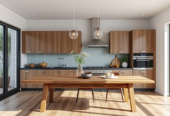 modern kitchen interior with fireplace