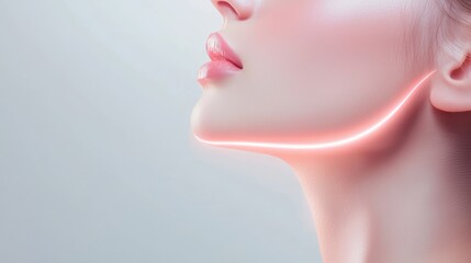 Close-up of a woman's facial profile featuring smooth skin with a glowing line accentuating the jawline.