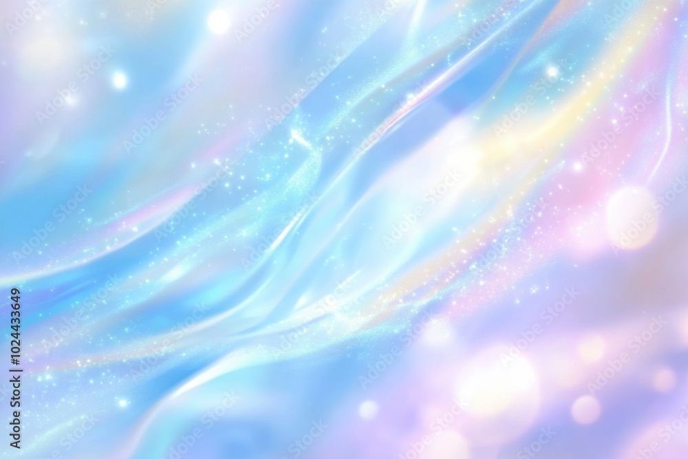 Poster soft and dreamy abstract background featuring flowing blue and white rays with sparkling elements, c