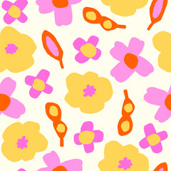 Hand Drawn Funny Floral Seamless Pattern.