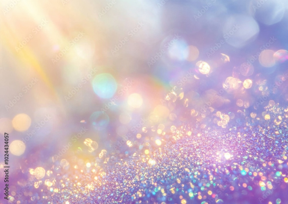 Poster shimmering background filled with colorful bokeh lights and sparkling glitter creates dreamy atmosph