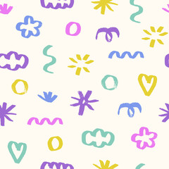 Seamless Pattern With Hand-Drawn Marker Objects. 