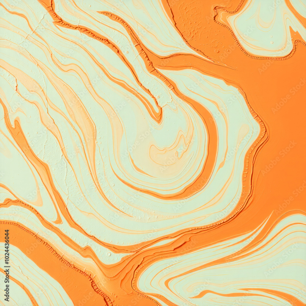 Poster streams of paint in orange and light green. abstract background