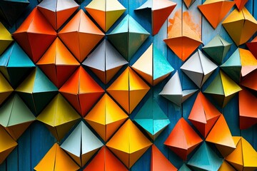 Fototapeta premium A Wall Covered in Colorful Geometric Shapes